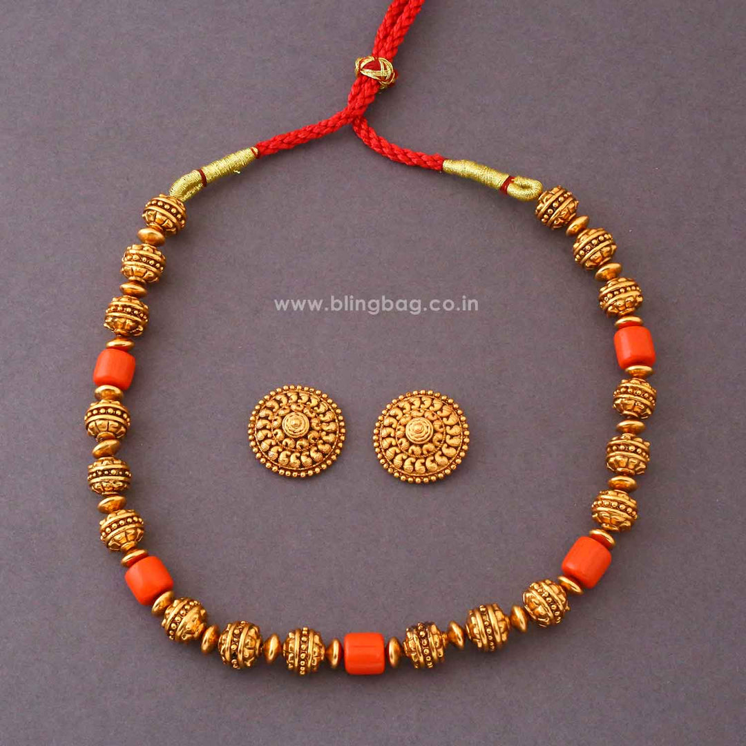 Coral Chandrikaa Antique Jewellery Set- New Arrival
