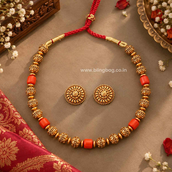 Coral Chandrikaa Antique Jewellery Set- New Arrival