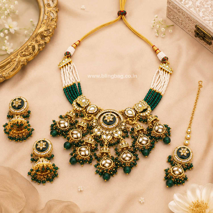 Emerald Alankrita Kundan Jewellery Set