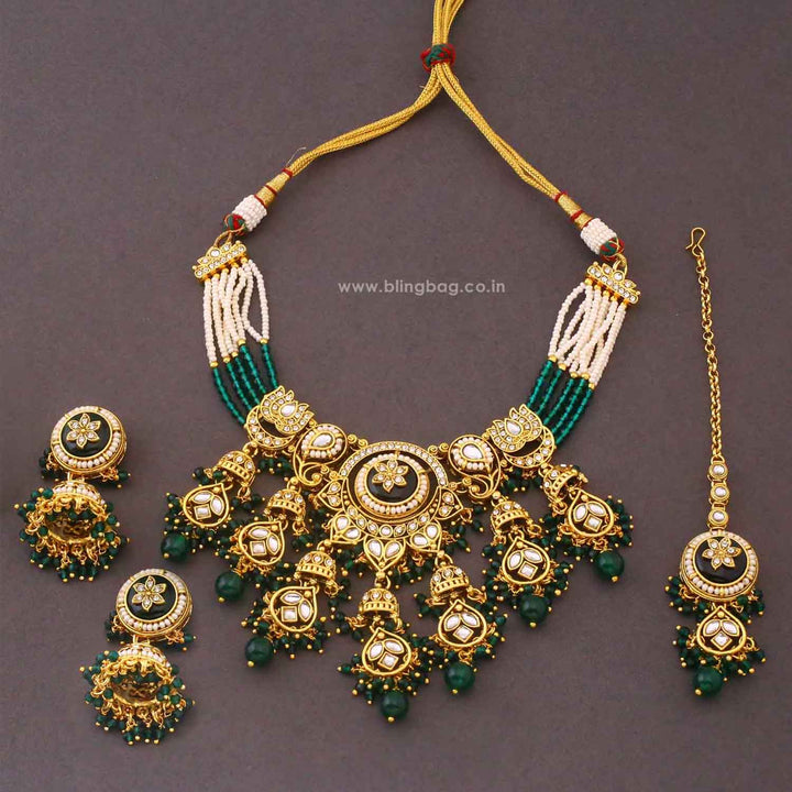 Emerald Alankrita Kundan Jewellery Set