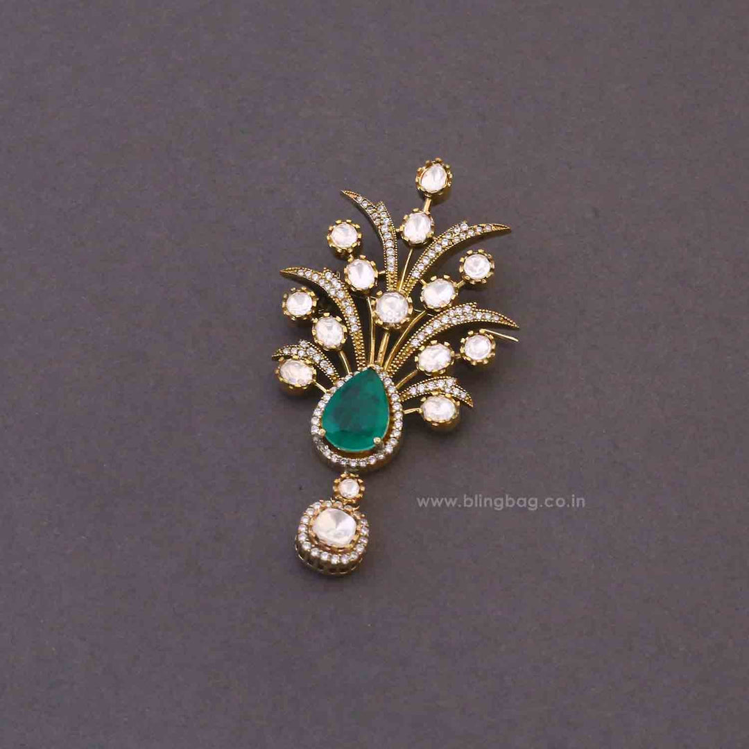 Emerald Crowned Shield Brooch