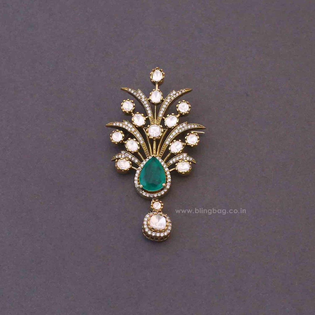 Emerald Crowned Shield Brooch