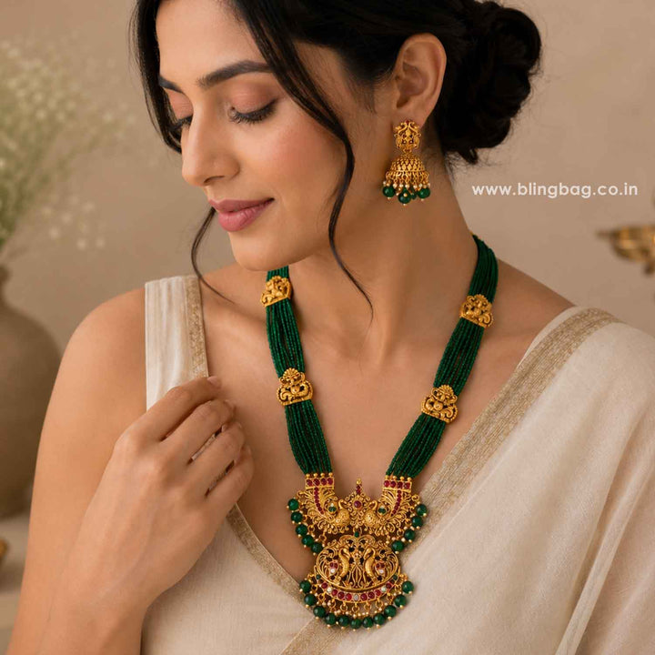 Emerald Dakshayani Temple Jewellery Set - New Arrival