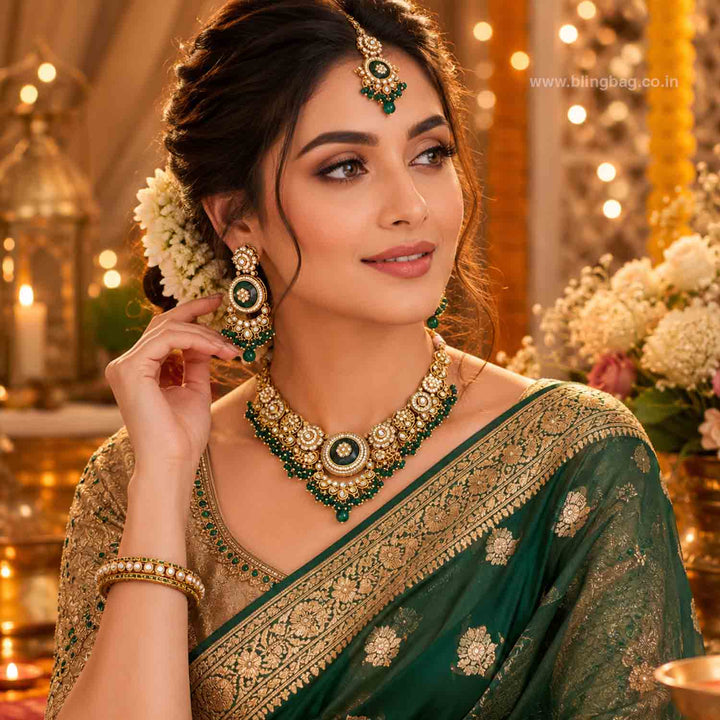Emerald Diyaa Kundan Jewellery Set