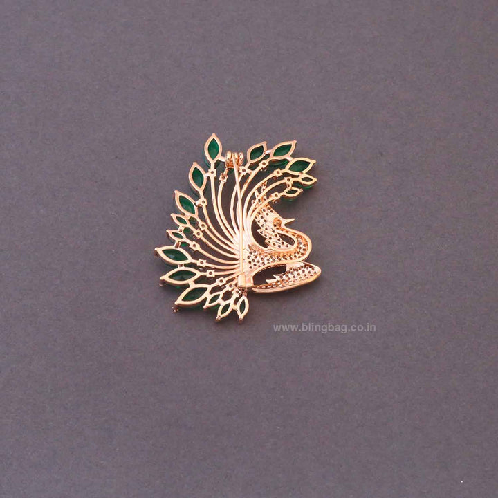 Emerald Feather Peacock Brooch