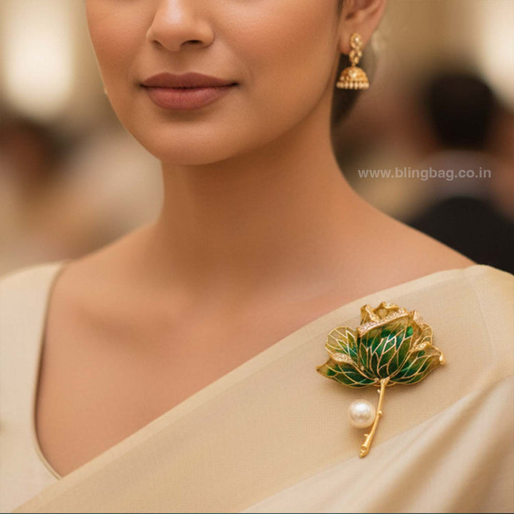 Emerald Forest Rose Brooch