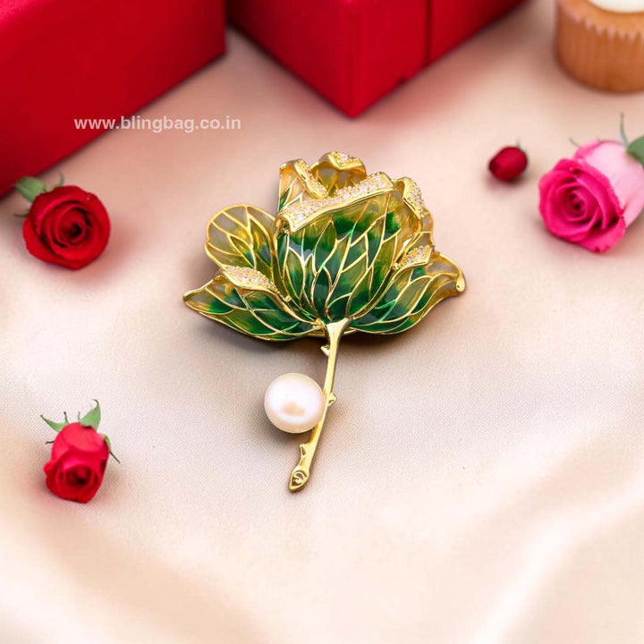 Emerald Forest Rose Brooch