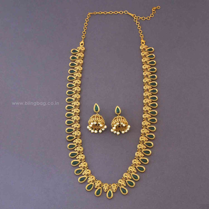 Emerald Garvitha Long Antique Jewellery Set - New Arrival