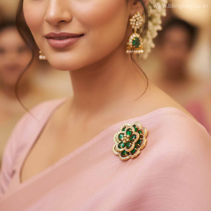 Emerald Gerbera Daisy Brooch