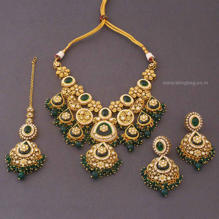 Emerald Ishitaa Kundan Jewellery Set