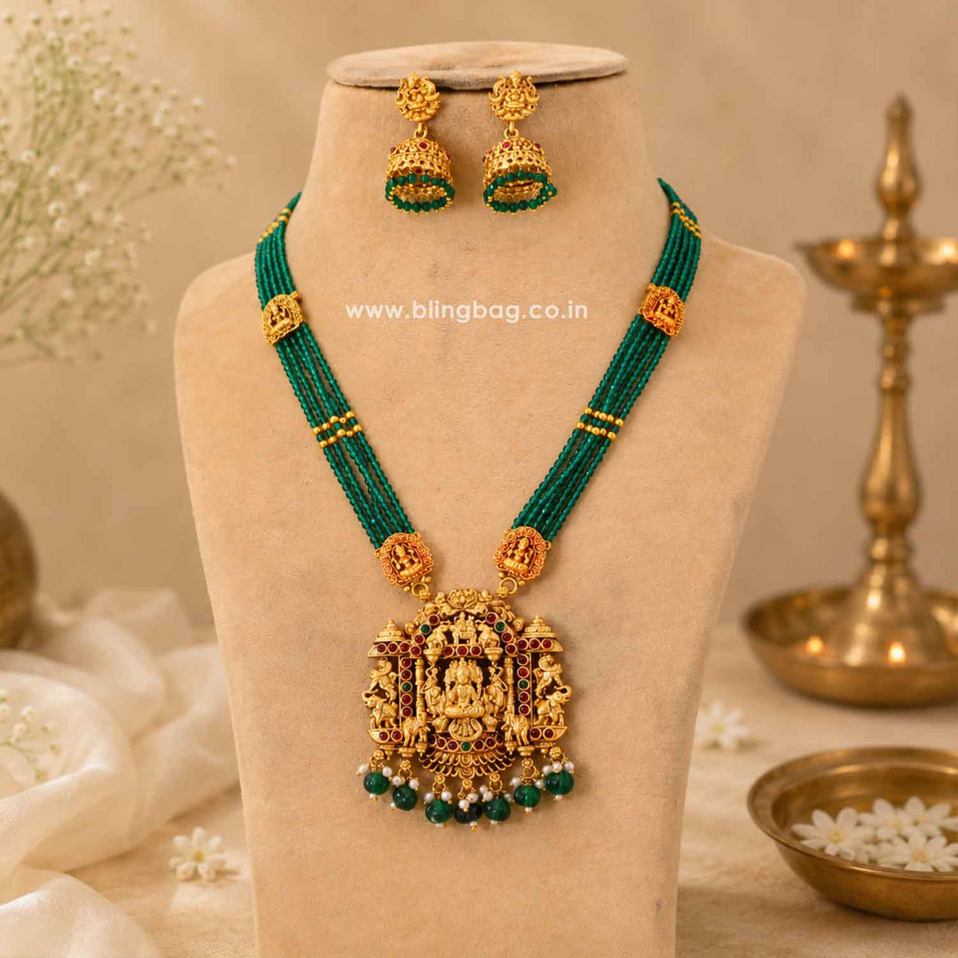 Emerald Jwalamukhi Temple Jewellery Set - New Arrival