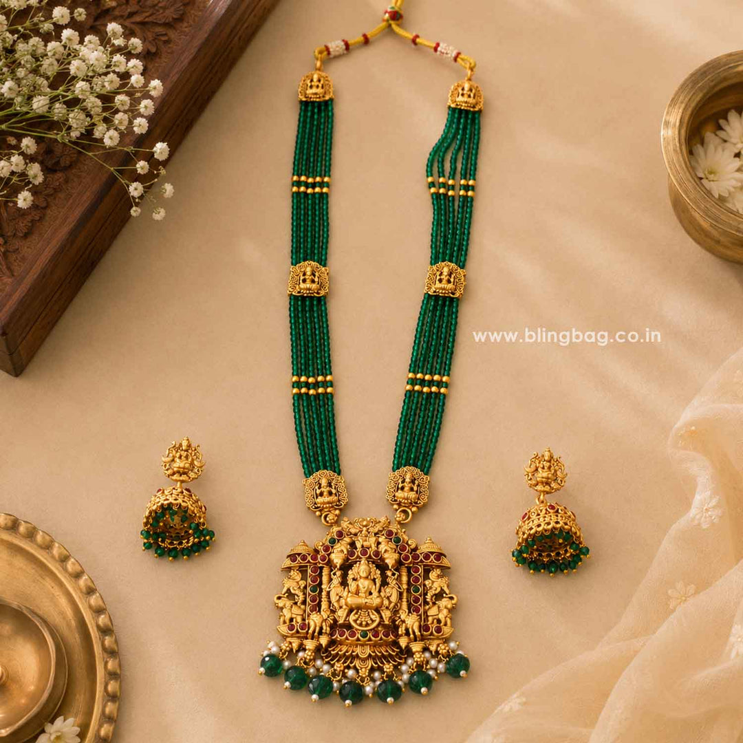 Emerald Jwalamukhi Temple Jewellery Set - New Arrival