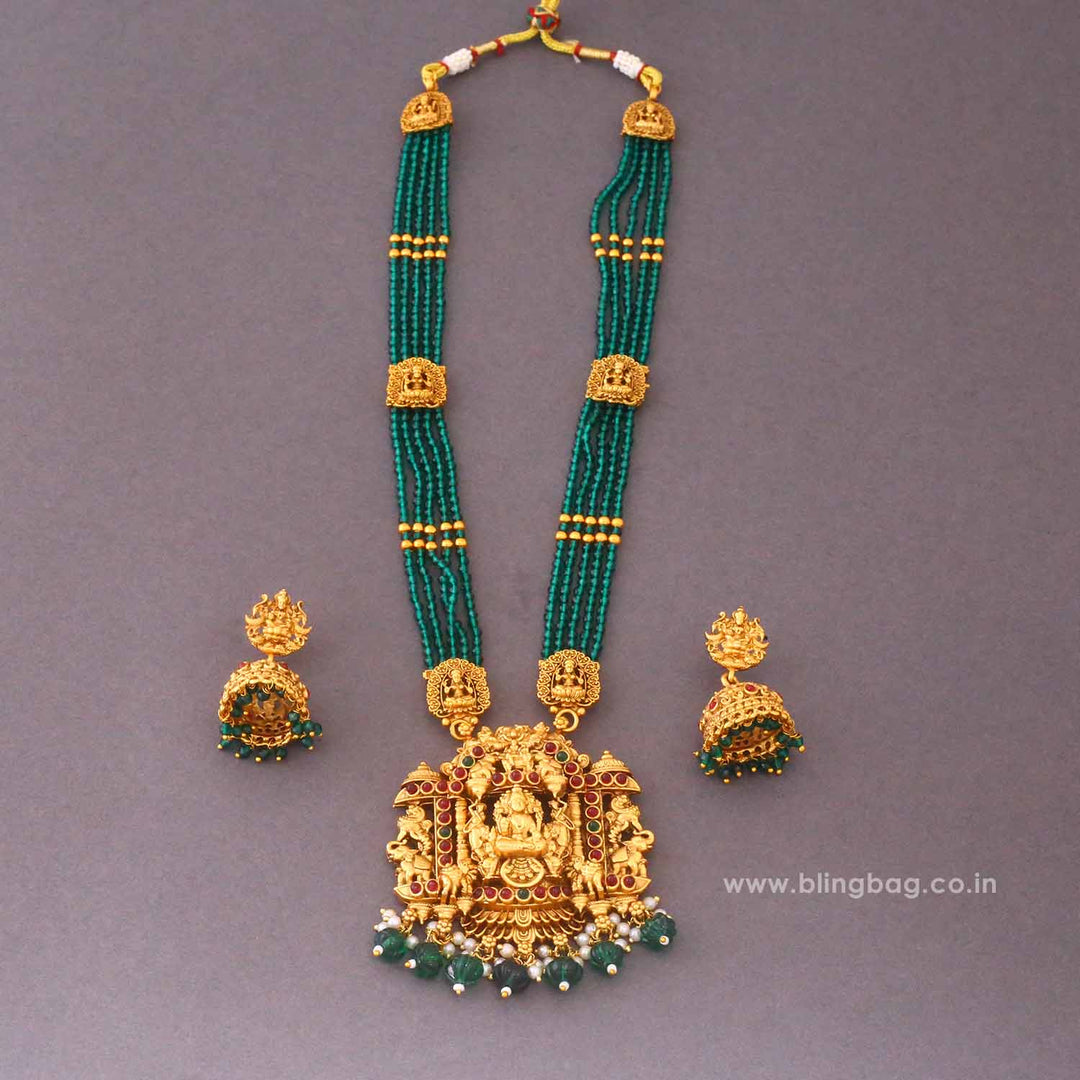 Emerald Jwalamukhi Temple Jewellery Set - New Arrival