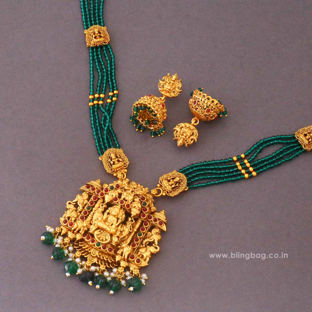 Emerald Jwalamukhi Temple Jewellery Set - New Arrival