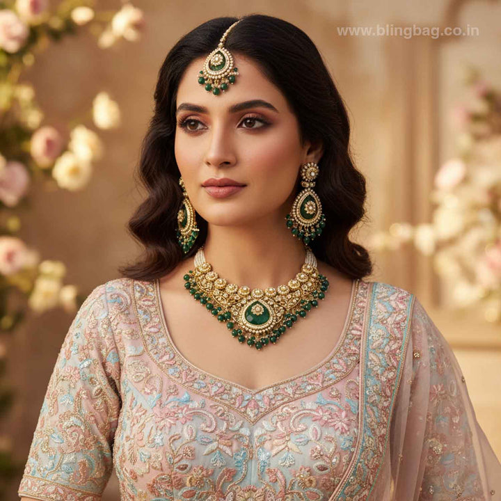 Emerald Kavyaa Kundan Jewellery Set