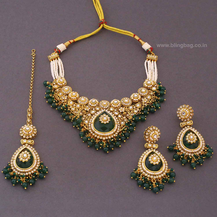 Emerald Kavyaa Kundan Jewellery Set