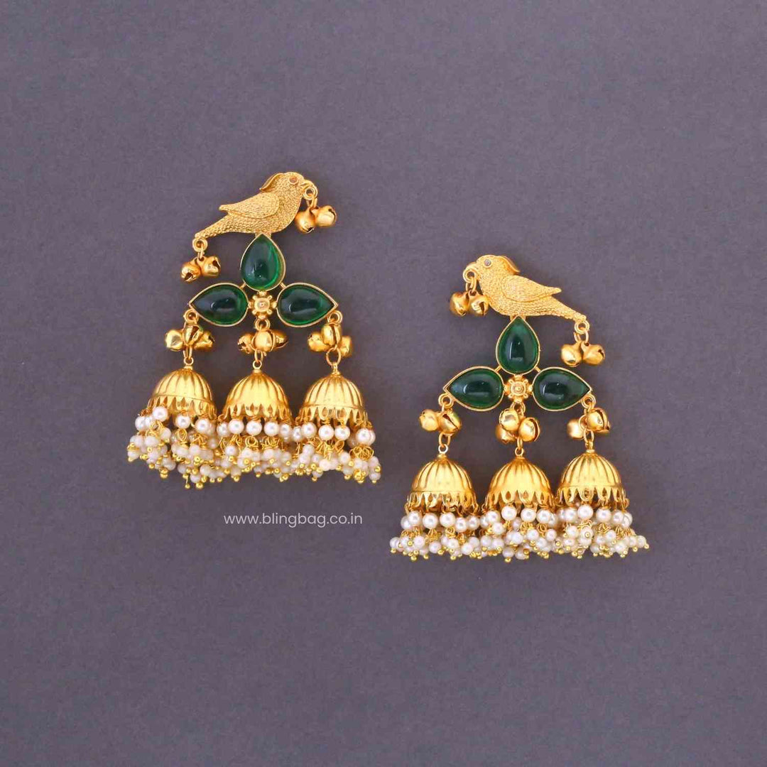 Emerald Kiarai Oxidised Jhumkis