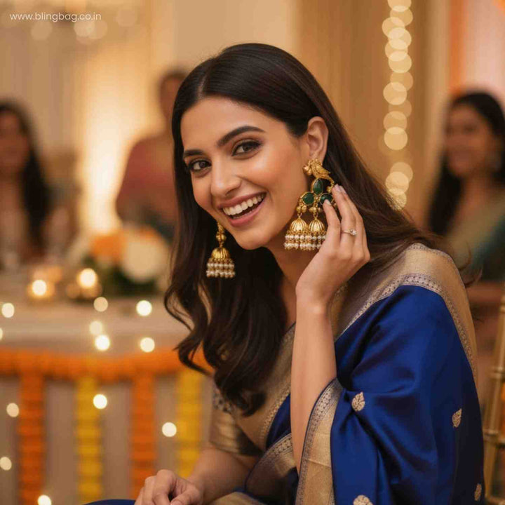 Emerald Kiarai Oxidised Jhumkis