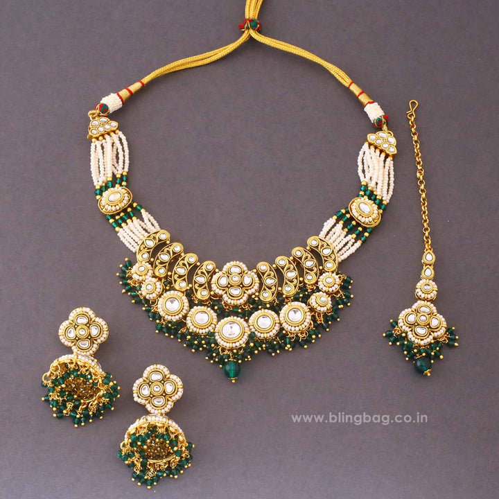 Emerald Lahari Kundan Jewellery Set