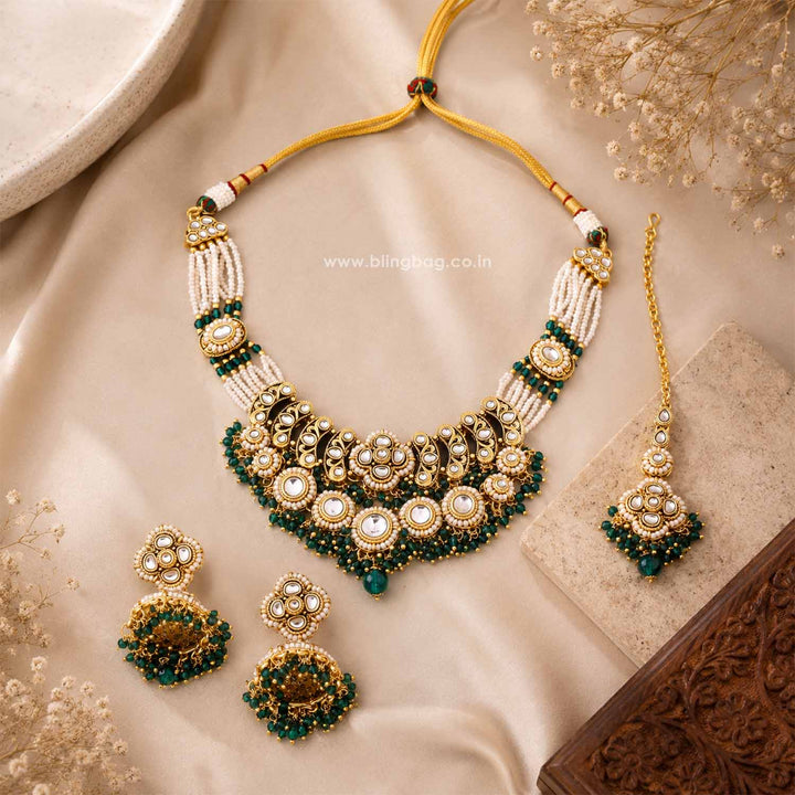 Emerald Lahari Kundan Jewellery Set
