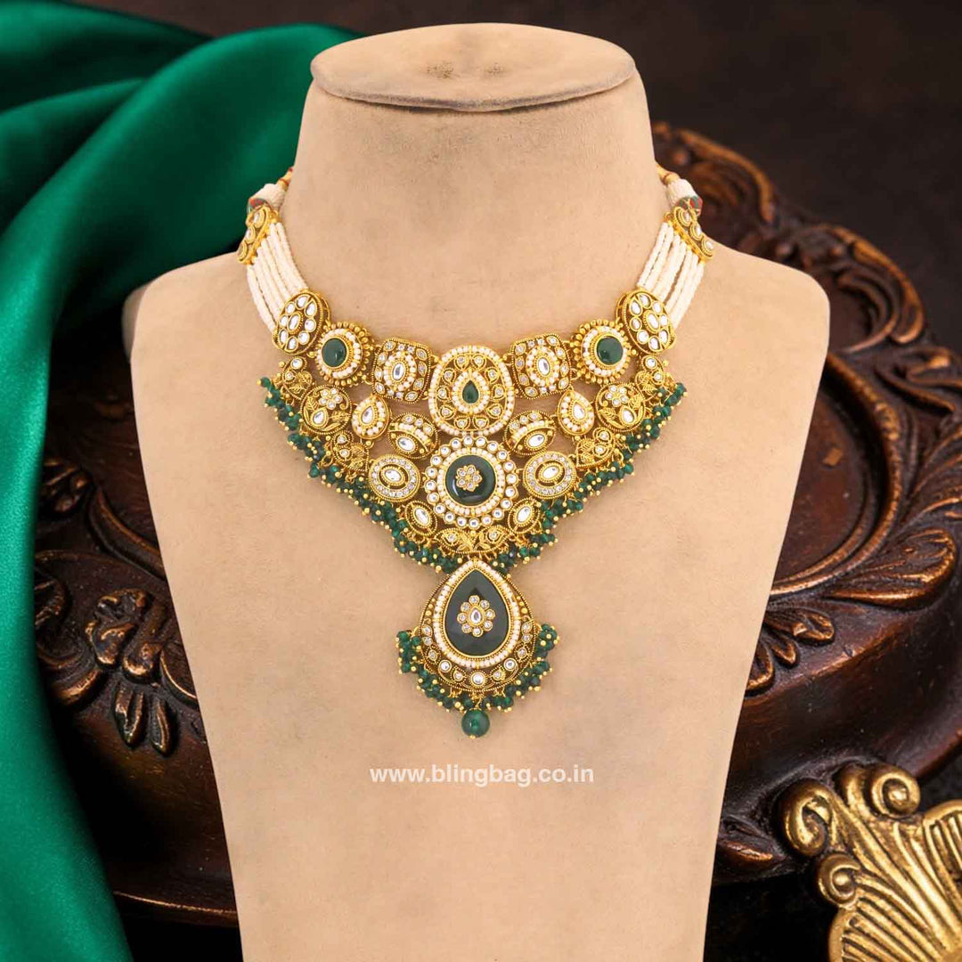 Emerald Lavaani Kundan Jewellery Set