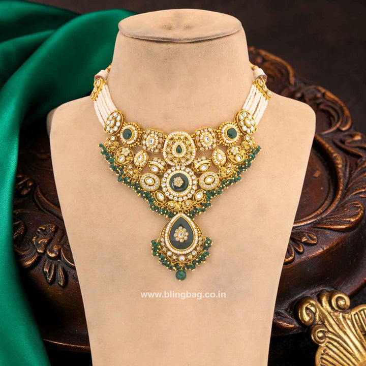 Emerald Lavaani Kundan Jewellery Set