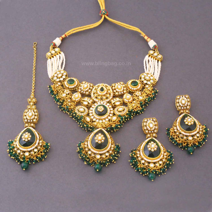 Emerald Lavaani Kundan Jewellery Set