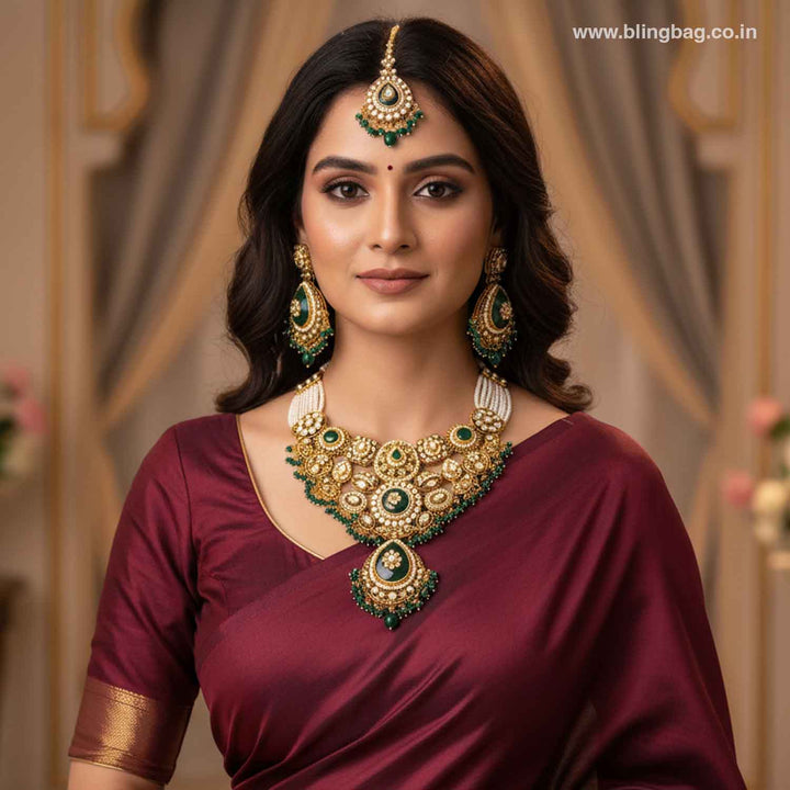 Emerald Lavaani Kundan Jewellery Set