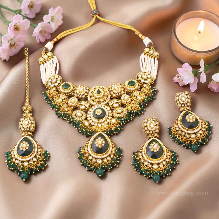 Emerald Lavaani Kundan Jewellery Set