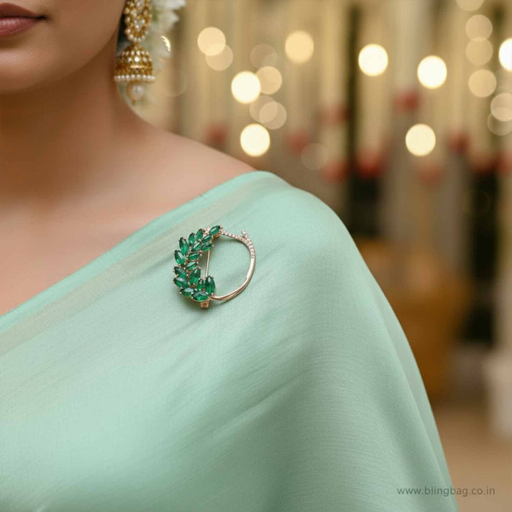 Emerald Leaf Crown Brooch