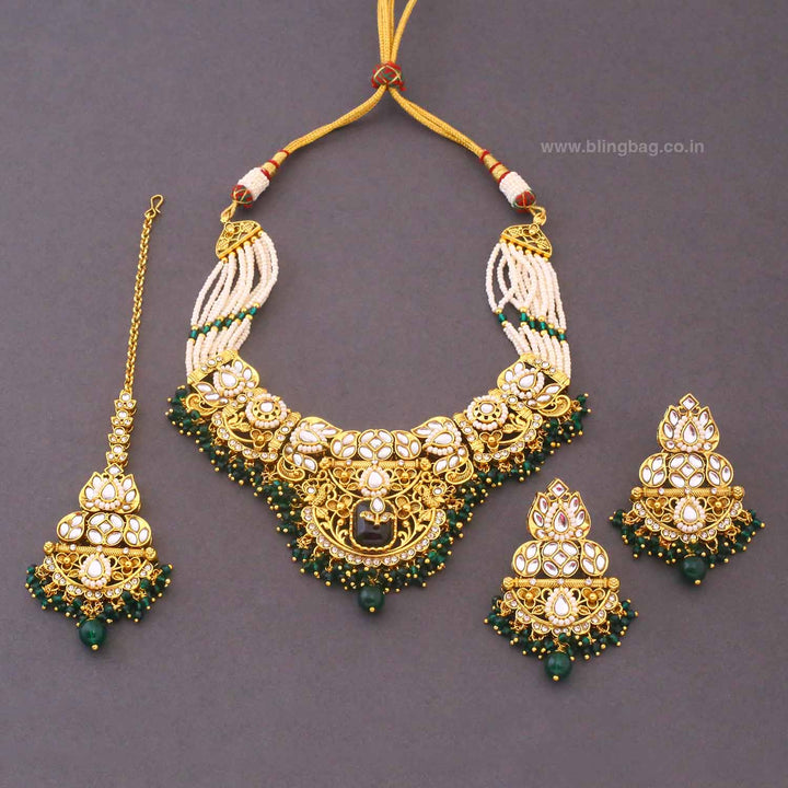 Emerald Mayurika Kundan Jewellery Set