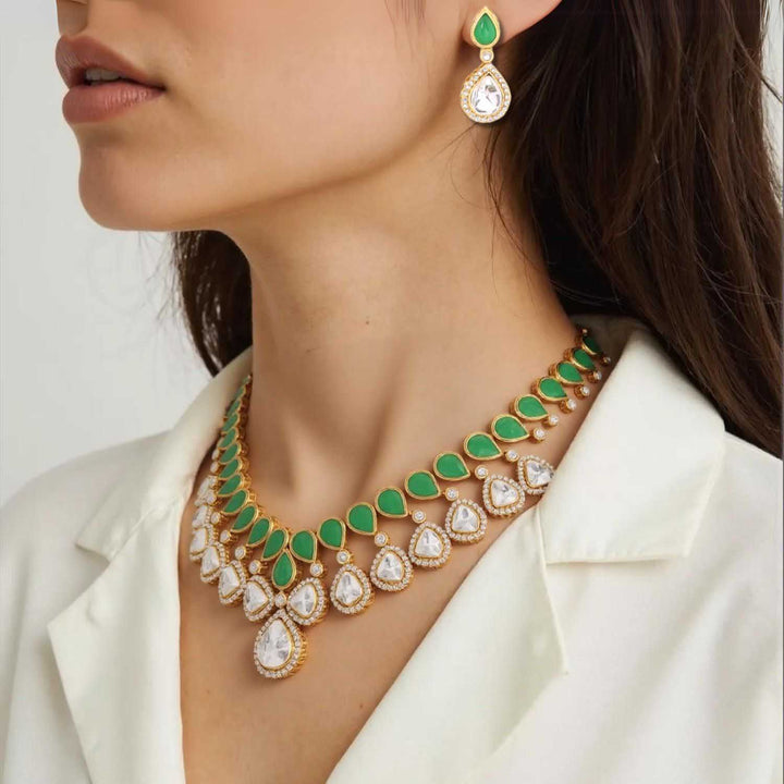 Emerald Meghya Kundan Jewellery Set