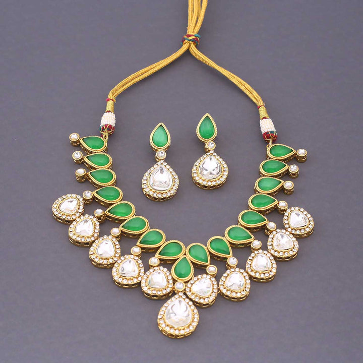 Emerald Meghya Kundan Jewellery Set