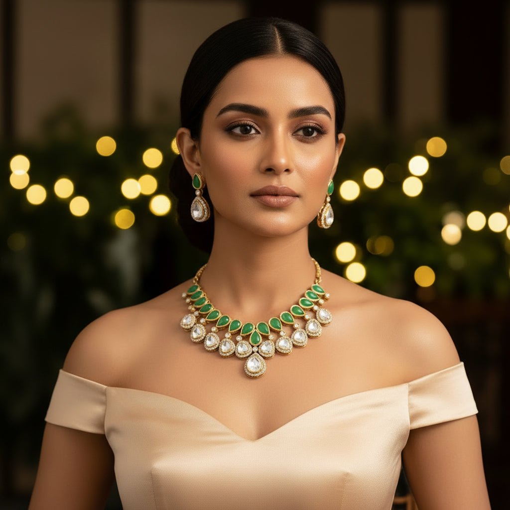 Emerald Meghya Kundan Jewellery Set