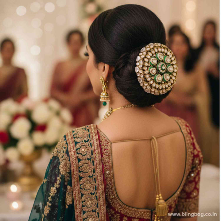 Emerald Myraani Kundan Hair Bun Cage