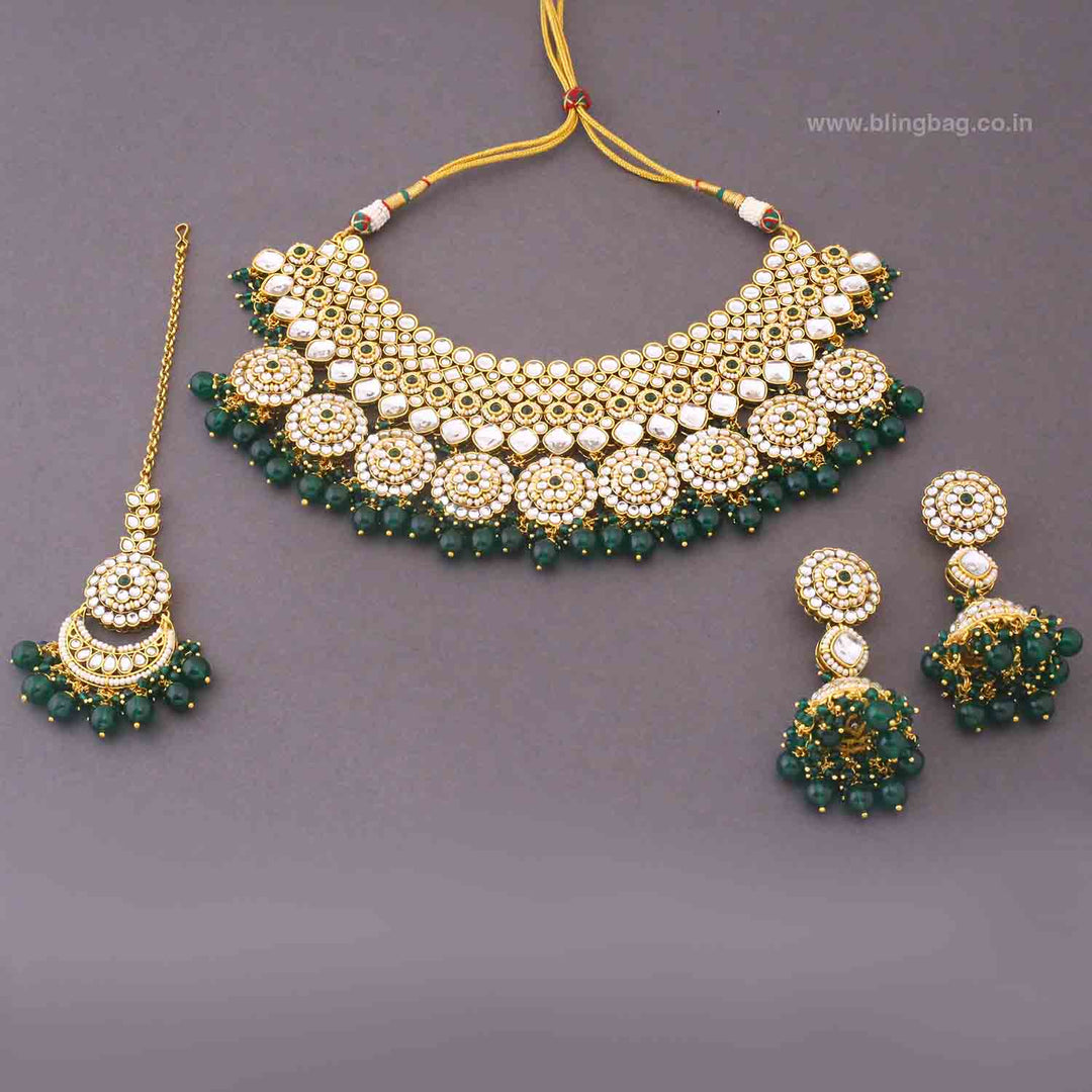 Emerald Naisha Kundan Jewellery Set