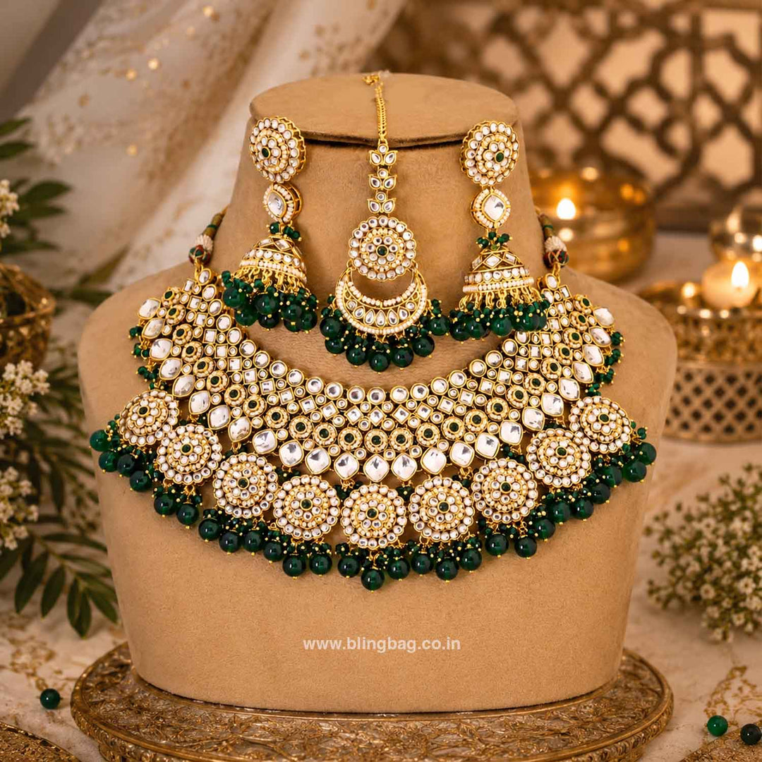 Emerald Naisha Kundan Jewellery Set