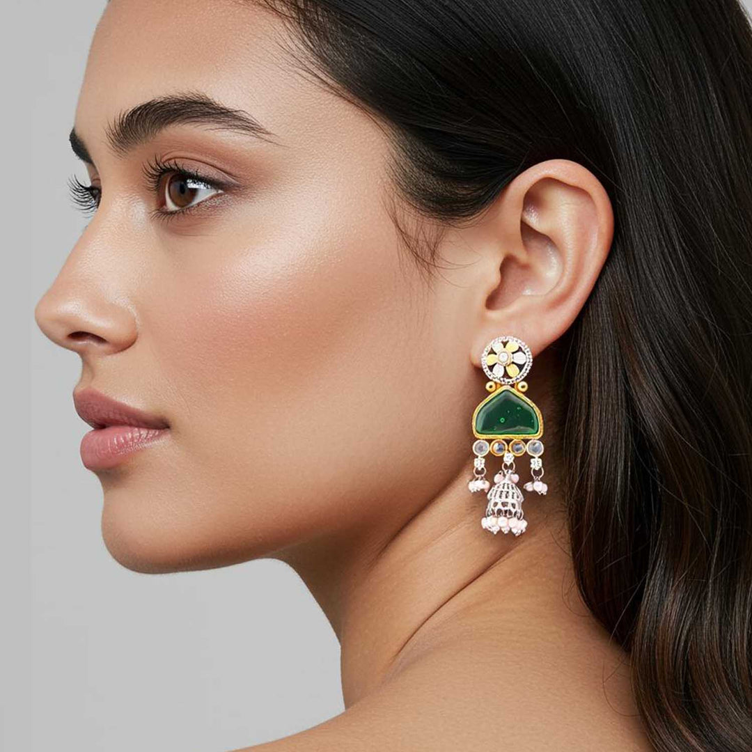 Emerald Oriya Oxidised Jhumkis
