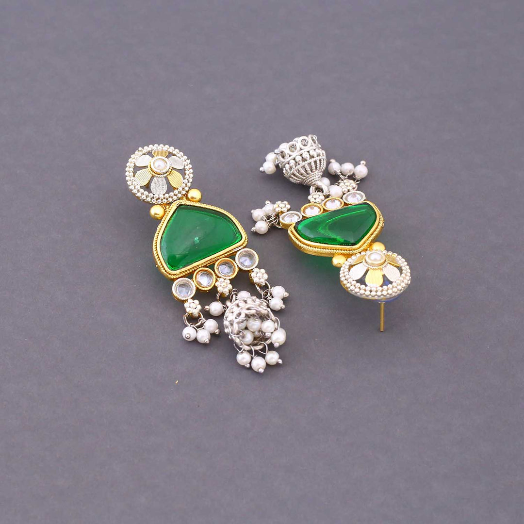 Emerald Oriya Oxidised Jhumkis