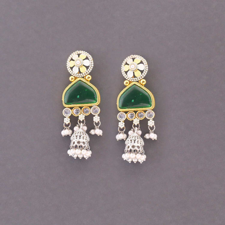 Emerald Oriya Oxidised Jhumkis