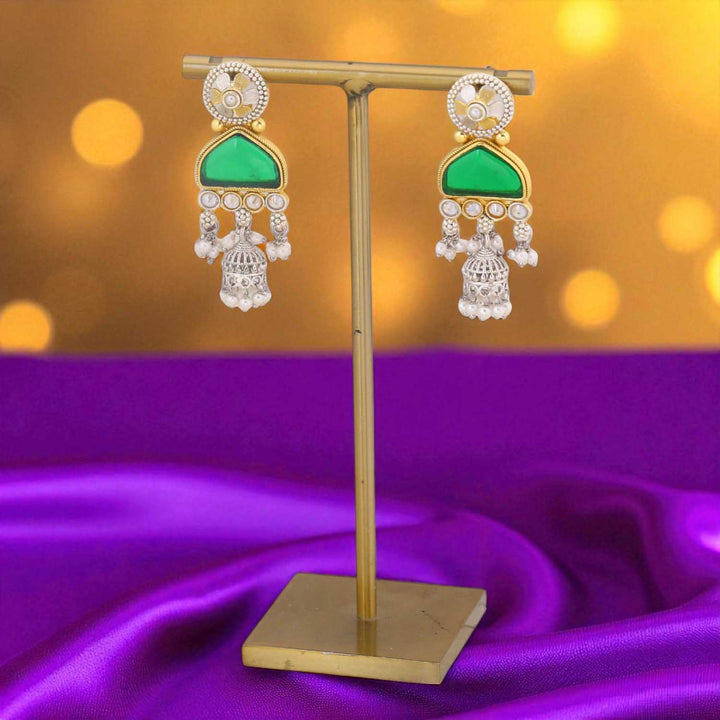 Emerald Oriya Oxidised Jhumkis