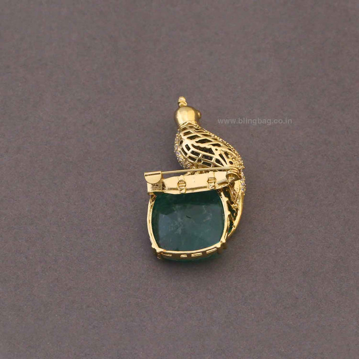 Emerald Peacock Crest Brooch
