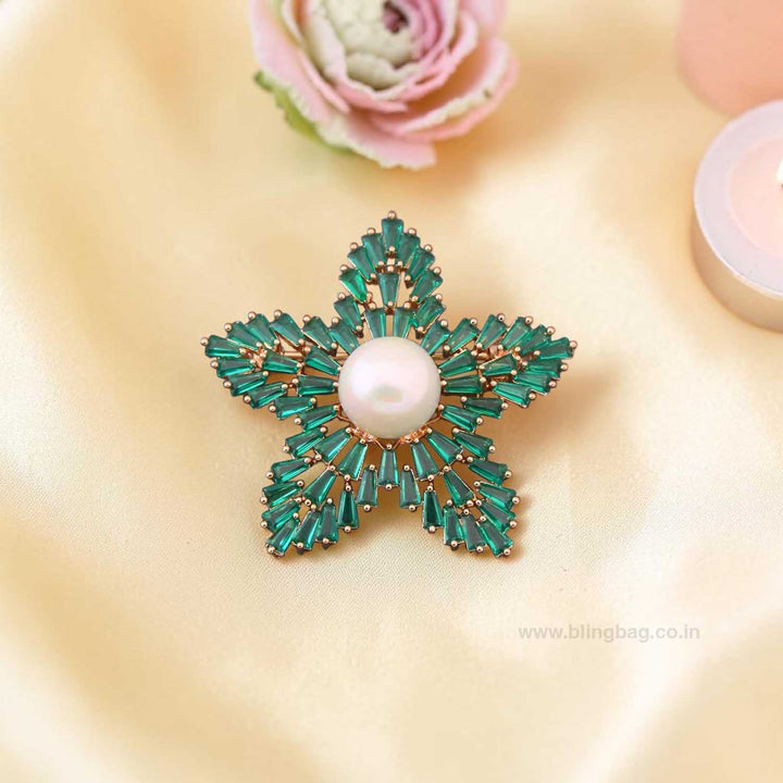 Emerald Petal Pearl Brooch