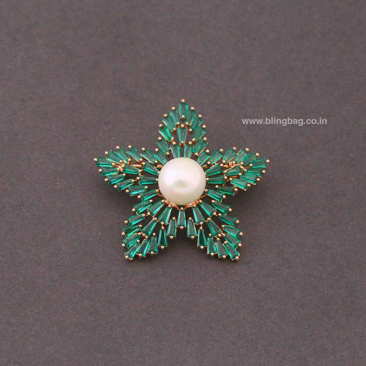 Emerald Petal Pearl Brooch