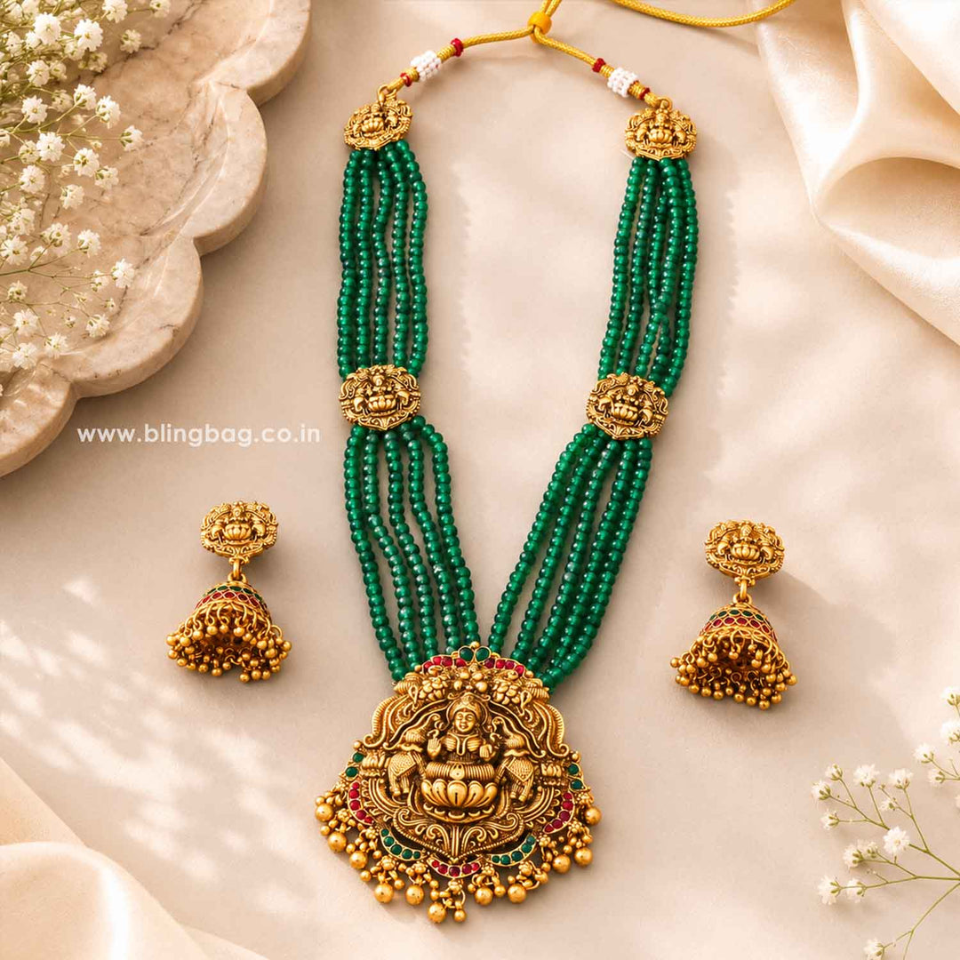Emerald Rajeshwari Temple Jewellery Set - New Arrival