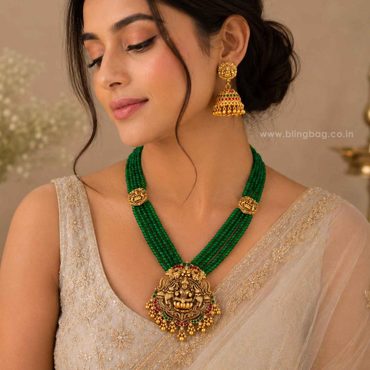 Emerald Rajeshwari Temple Jewellery Set - New Arrival