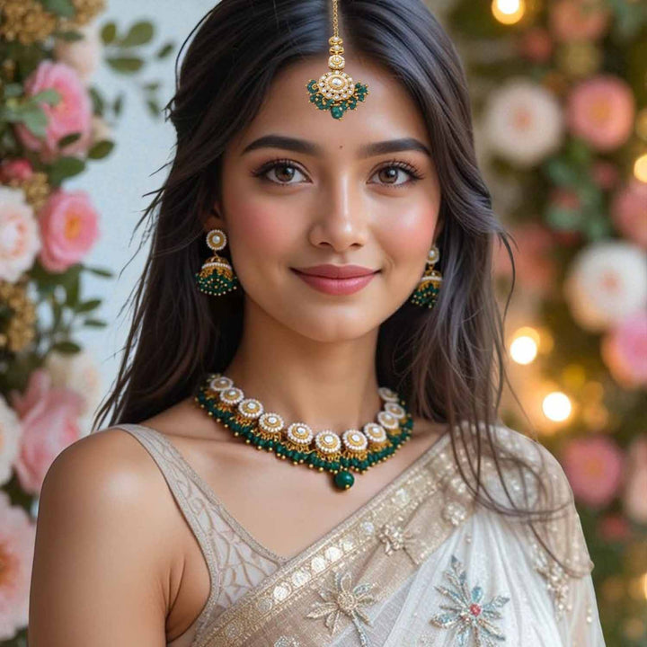 Emerald Rashmie Kundan Jewellery Set