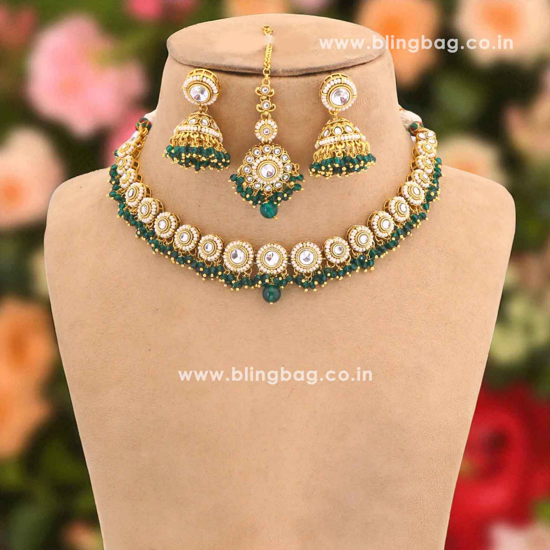 Emerald Rashmie Kundan Jewellery Set