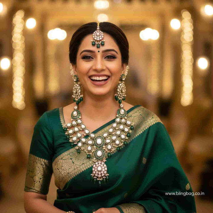 Emerald Shikani Kundan Jewellery Set
