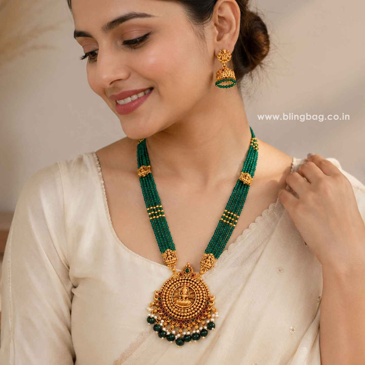 Emerald Shodashi Temple Jewellery Set - New Arrival